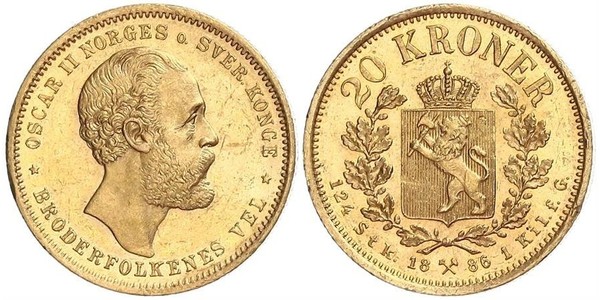 20 Krone Norway Gold Oscar II of Sweden (1829-1907)