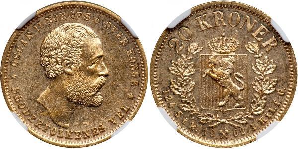 20 Krone Norway Gold Oscar II of Sweden (1829-1907)