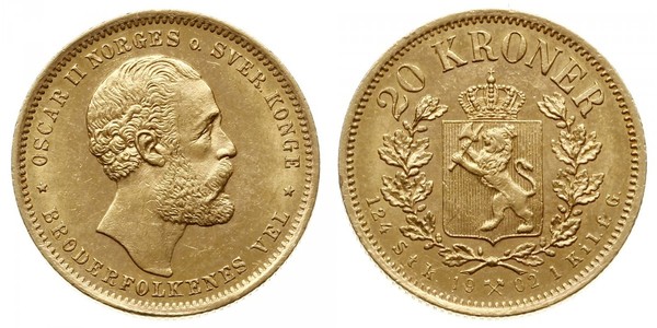 20 Krone Norway Gold Oscar II of Sweden (1829-1907)