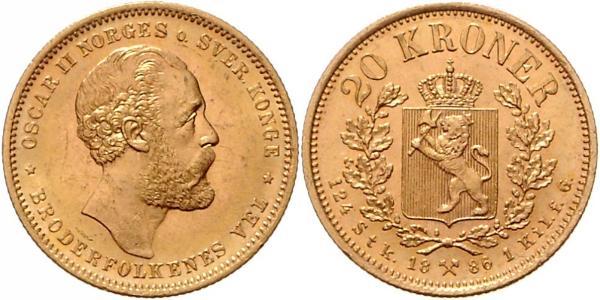 20 Krone Norway Gold Oscar II of Sweden (1829-1907)