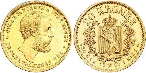 20 Krone Norwegen Gold Oskar II. (Schweden) (1829-1907)