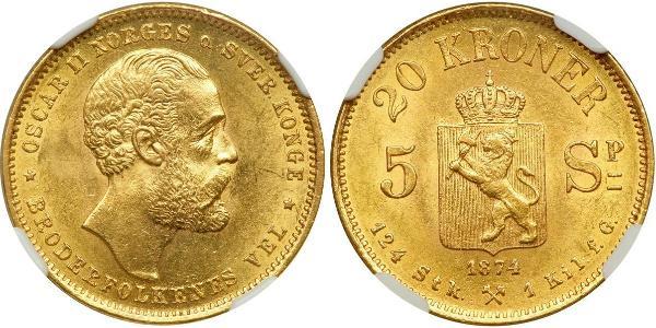 20 Krone Norwegen Gold Oskar II. (Schweden) (1829-1907)