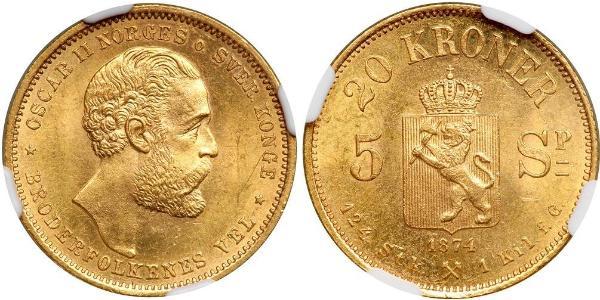 20 Krone Norwegen Gold Oskar II. (Schweden) (1829-1907)