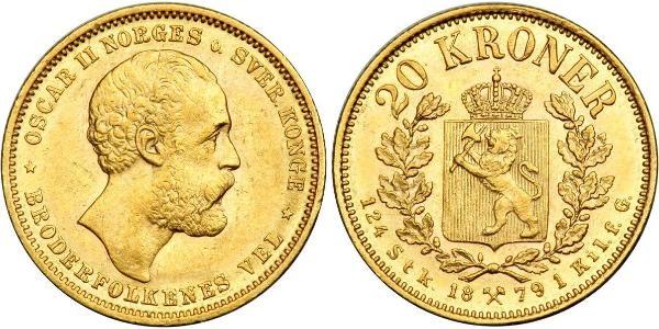 20 Krone Norwegen Gold Oskar II. (Schweden) (1829-1907)