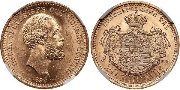 20 Krone Sweden Gold Oscar II of Sweden (1829-1907)