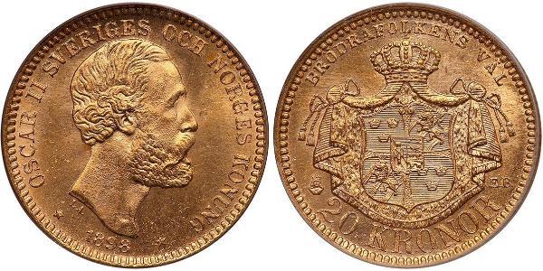 20 Krone Sweden Gold Oscar II of Sweden (1829-1907)