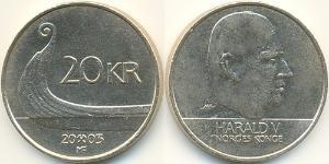 20 Krone Noruega Latón 