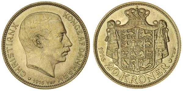 20 Krone Danemark Or Christian X de Danemark (1870 - 1947)