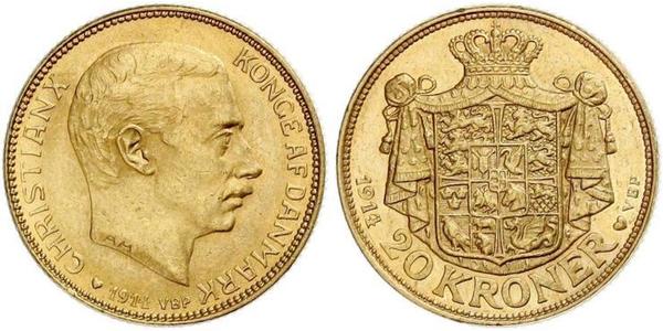 20 Krone Danemark Or Christian X de Danemark (1870 - 1947)