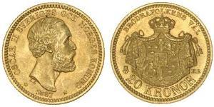 20 Krone Suède Or Oscar II de Suède (1829-1907)