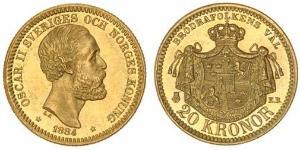 20 Krone Suède Or Oscar II de Suède (1829-1907)