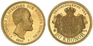 20 Krone Suède Or Oscar II de Suède (1829-1907)