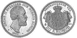 20 Krone Suède Or Oscar II de Suède (1829-1907)