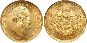 20 Krone Suède Or Oscar II de Suède (1829-1907)