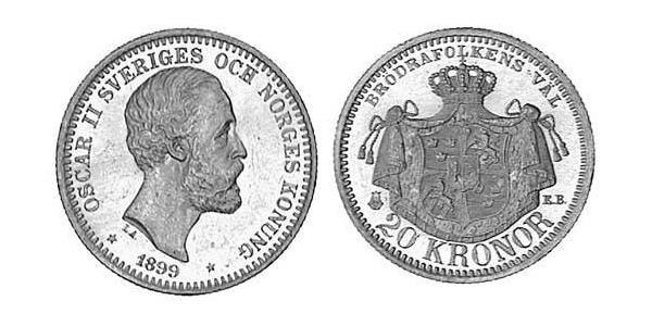 20 Krone Suède Or Oscar II de Suède (1829-1907)