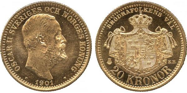 20 Krone Suède Or Oscar II de Suède (1829-1907)