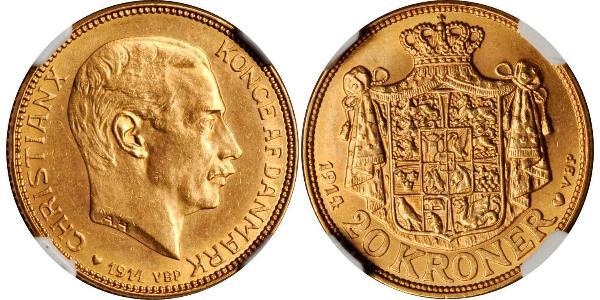 20 Krone Danimarca Oro Cristiano X di Danimarca (1870 - 1947)