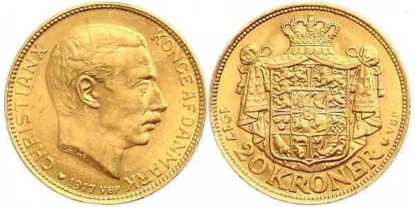 20 Krone Dinamarca Oro Cristián X de Dinamarca (1870 - 1947)