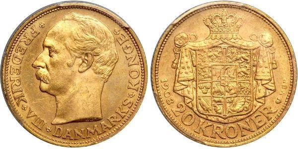 20 Krone Dinamarca Oro Federico VIII de Dinamarca (1843 - 1912)