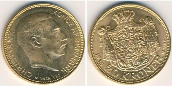 20 Krone Dinamarca Oro Cristián X de Dinamarca (1870 - 1947)