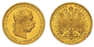 20 Krone Imperio austrohúngaro (1867-1918) Oro Franz Joseph I (1830 - 1916)