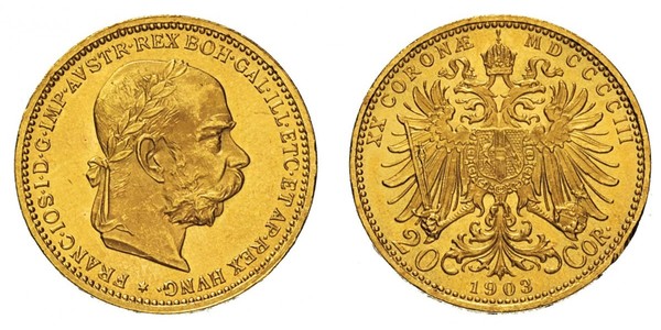 20 Krone Imperio austrohúngaro (1867-1918) Oro Franz Joseph I (1830 - 1916)