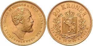 20 Krone Noruega Oro Óscar II de Suecia (1829-1907)