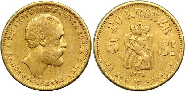 20 Krone Noruega Oro Óscar II de Suecia (1829-1907)