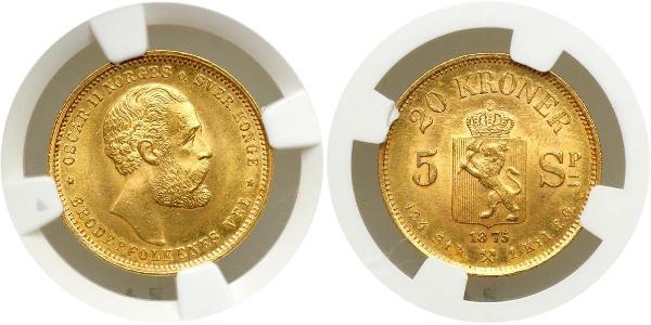 20 Krone Noruega Oro Óscar II de Suecia (1829-1907)