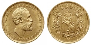 20 Krone Norvegia Oro Oscar II di Svezia (1829-1907)