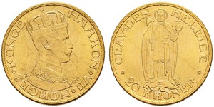 20 Krone Norvegia (1905 - ) Oro Haakon VII di Norvegia (1872 - 1957)