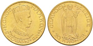 20 Krone Norvegia (1905 - ) Oro Haakon VII di Norvegia (1872 - 1957)