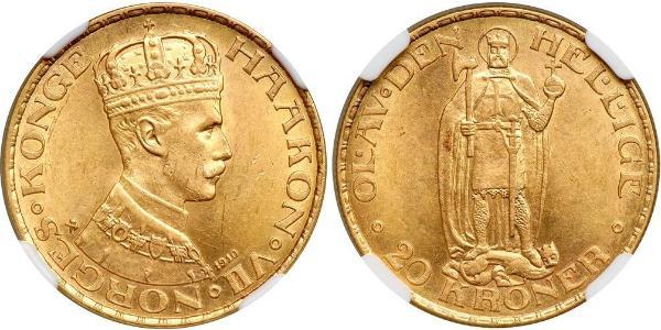 20 Krone Norvegia (1905 - ) Oro Haakon VII di Norvegia (1872 - 1957)