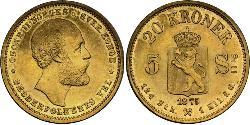 20 Krone Noruega Oro Óscar II de Suecia (1829-1907)