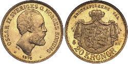 20 Krone Suecia Oro Óscar II de Suecia (1829-1907)
