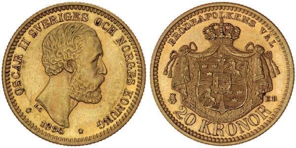 20 Krone Svezia Oro Oscar II di Svezia (1829-1907)