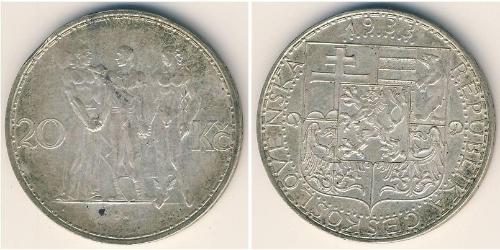 20 Krone Checoslovaquia  (1918-1992) Plata 