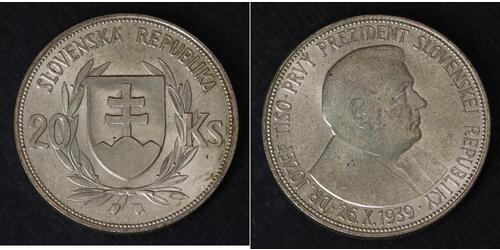 20 Krone Eslovaquia Plata 