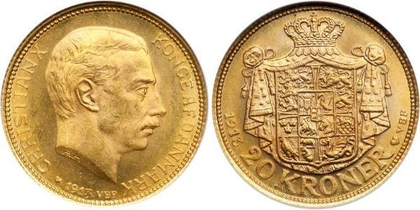 20 Krone 丹麦 金 克里斯蒂安十世 (1870 - 1947)