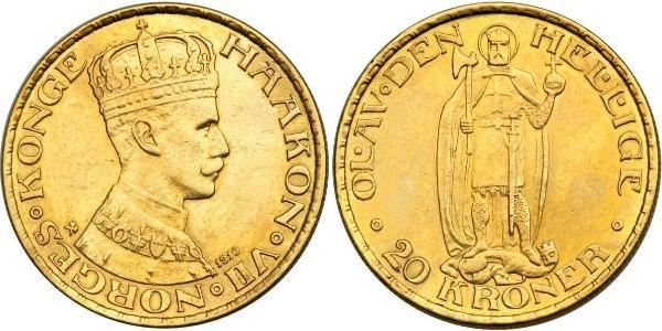 20 Krone 挪威 金 哈康七世  (1872 - 1957)