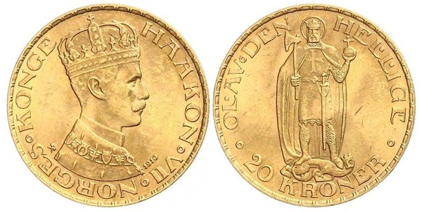 20 Krone 挪威 金 哈康七世  (1872 - 1957)