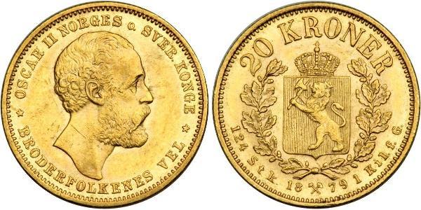 20 Krone 挪威 金 奧斯卡二世 (1829-1907)