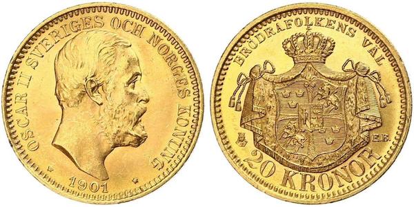 20 Krone 瑞典 金 奧斯卡二世 (1829-1907)