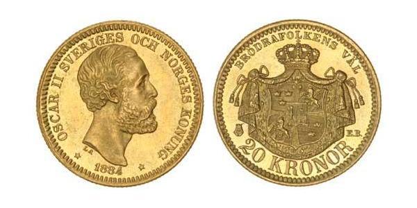 20 Krone 瑞典 金 奧斯卡二世 (1829-1907)