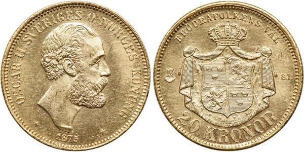 20 Krone 瑞典 金 奧斯卡二世 (1829-1907)