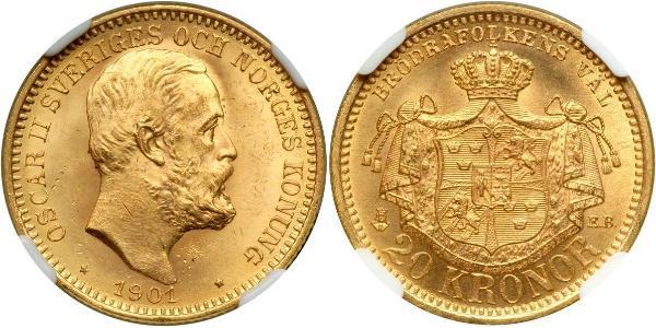 20 Krone 瑞典 金 奧斯卡二世 (1829-1907)