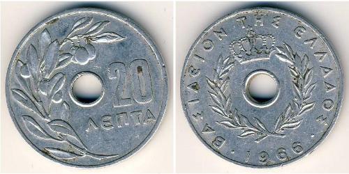 20 Lepta Regno di Grecia (1944-1973) Alluminio Costantino II di Grecia (1940 - )