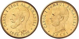 20 Leu Kingdom of Romania (1881-1947) Gold Carol I of Romania (1839 - 1914)