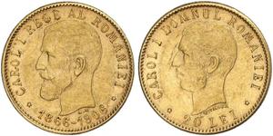 20 Leu Kingdom of Romania (1881-1947) Gold Carol I of Romania (1839 - 1914)