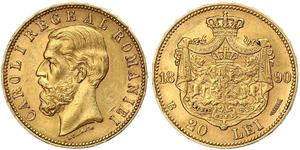 20 Leu Kingdom of Romania (1881-1947) Gold Carol I of Romania (1839 - 1914)